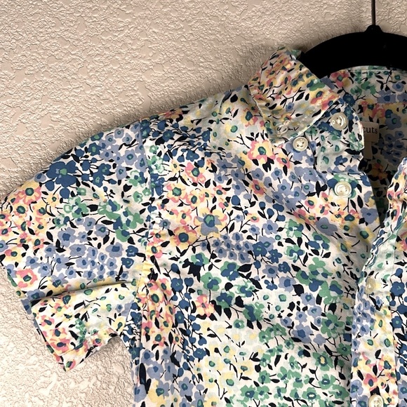 Crewcuts Girl's Floral Pink Blue Green Short Sleeve Button Down Shirt Size 4/5 - Picture 2 of 6